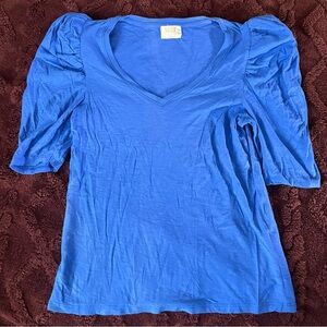 Nation LTD Blue V-Neck Puff Sleeve Top Size Small
